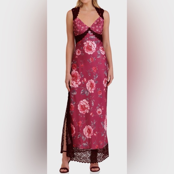Avec Les Filles Dresses & Skirts - Avec Les Filles Burgundy Floral Maxi Dress Sz 2 like new